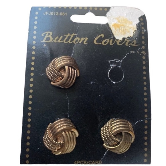 Vintage Light Weight Brass Tone Metal Button Covers Set of 3 - Picture 1 of 3